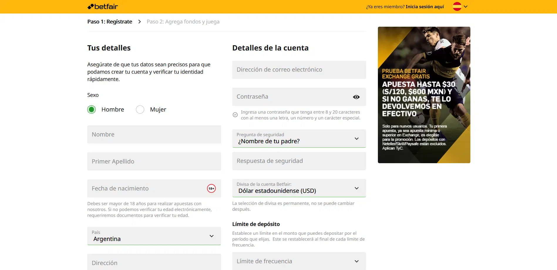 Betfair código promocional