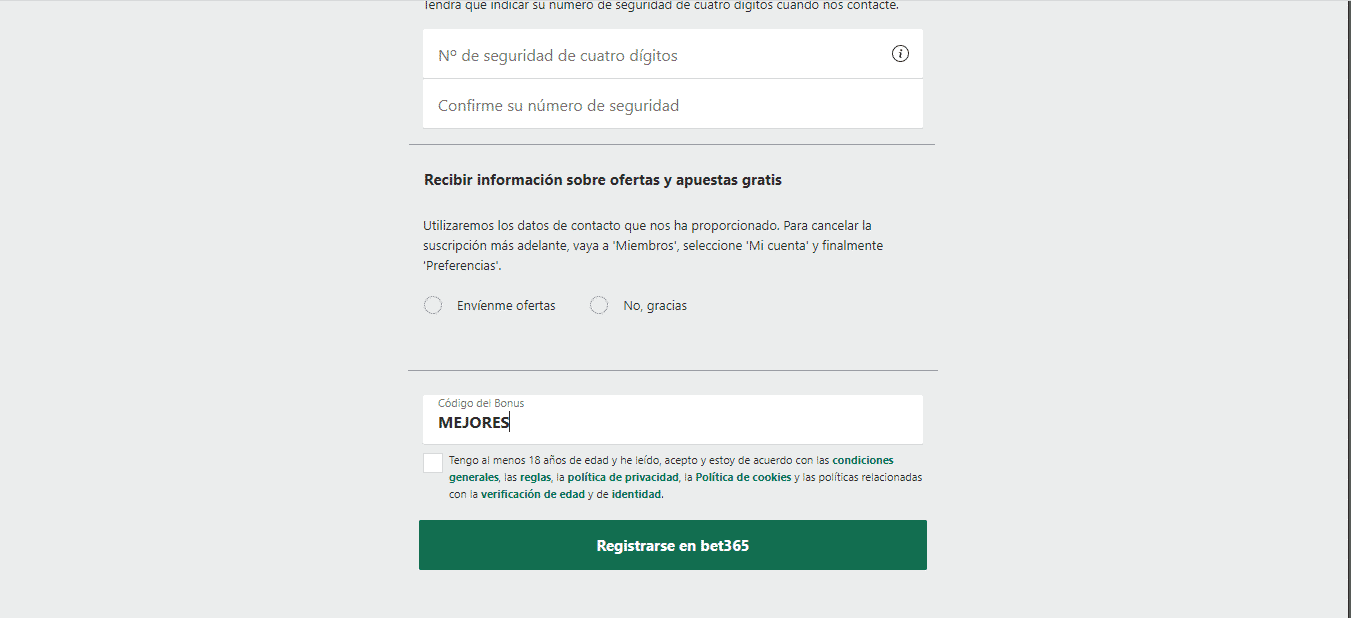 Código bonus bet365